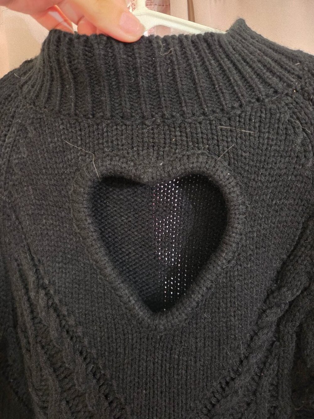 Black Heart Cut Out Crop Sweater
